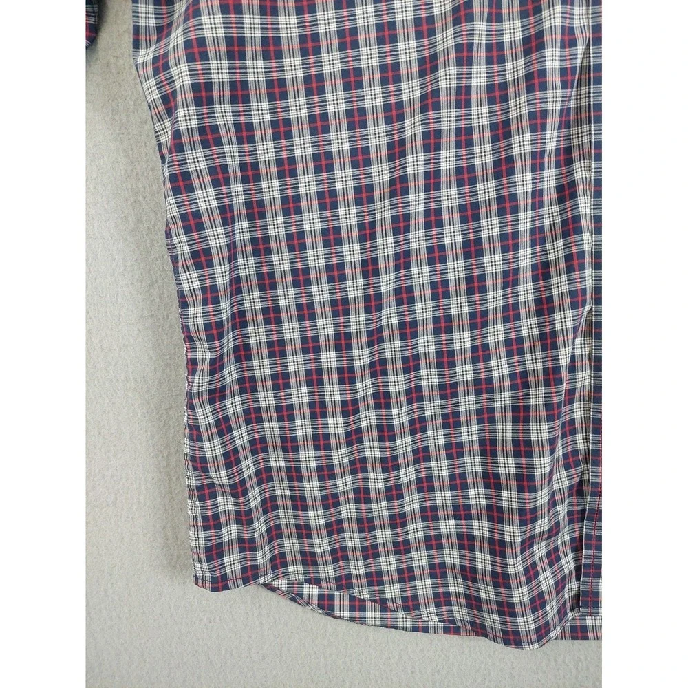 Banana‎ Republic Men Shirt M Navy Blue Plaid Slim Fit Stretch Button Up Casual
